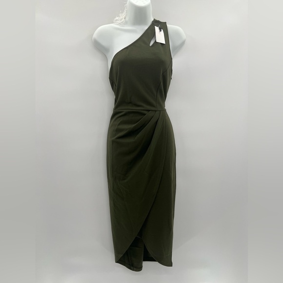 Royal Matrix Green Women's Sexy One Shoulder Cutout Ruched Bodycon Dress - Picture 2 of 11